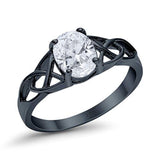 14K Black Gold Accent Solitaire Oval Bridal Wedding Engagement Ring Simulated CZ Size-7