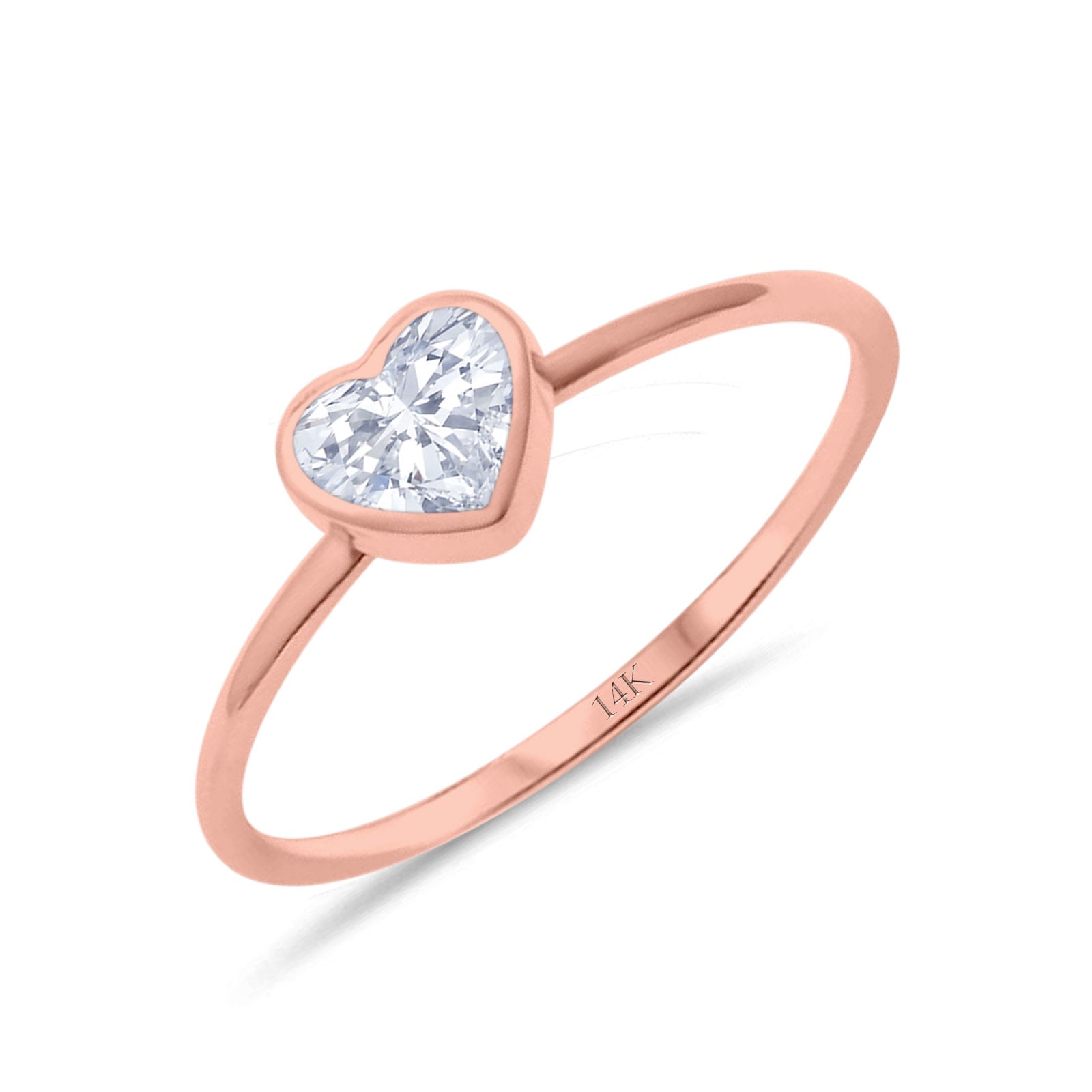 14K Rose Gold Solitaire Heart Promise Ring Bridal Simulated CZ Wedding Engagement Ring Size 7