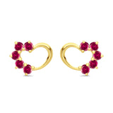Solid 14K Yellow Gold Heart Stud Earrings Simulated Ruby CZ with Screw Back