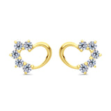 Solid 14K Yellow Gold Heart Stud Earrings Simulated Cubic Zirconia with Screw Back