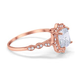 14K Rose Gold Art Deco Wedding Ring Cushion Cut Simulated Cubic Zirconia