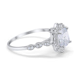 14K White Gold Art Deco Wedding Ring Cushion Cut Simulated Cubic Zirconia