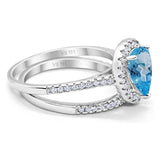 14K White Gold 1.62ct Pear 8mmx6mm G SI Natural Blue Topaz Diamond Bridal Engagement Wedding Ring Size 6.5