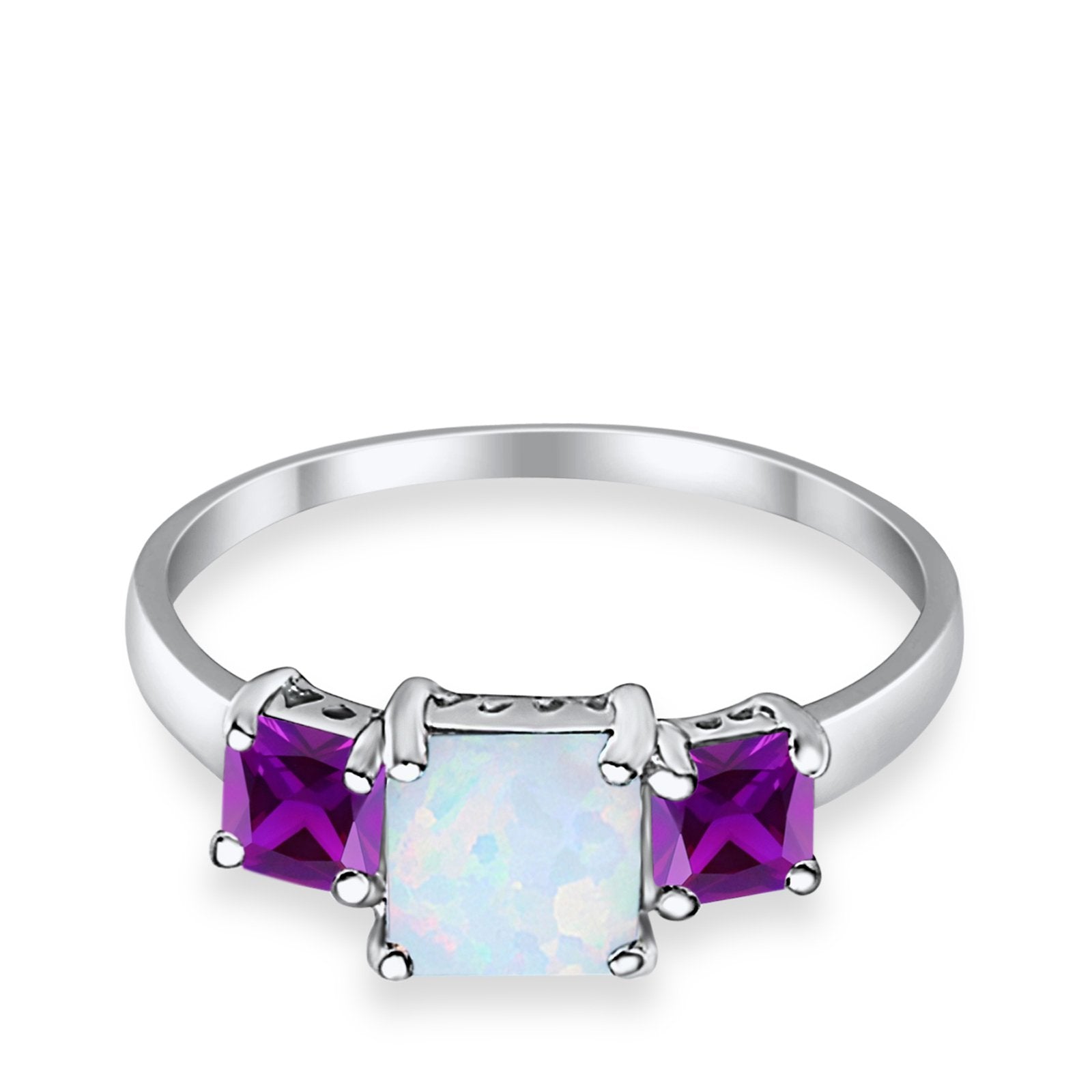 Halo Art Deco Wedding Ring Round Lab Created White Opal 925 Sterling Silver