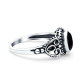 Petite Dainty Oval Solitaire Promise Ring Band Simulated Black Onyx Oxidized Braided 925 Sterling Silver