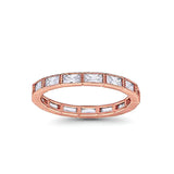 Baguette Full Eternity Wedding Ring Rose Tone, Simulated CZ 925 Sterling Silver