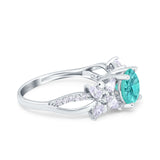 Art Deco Wedding Bridal Ring Round Simulated Paraiba Tourmaline CZ 925 Sterling Silver