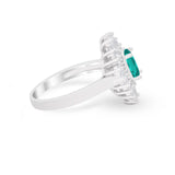 Art Deco Vintage Oval Halo Wedding Ring Simulated Paraiba Tourmaline CZ 925 Sterling Silver