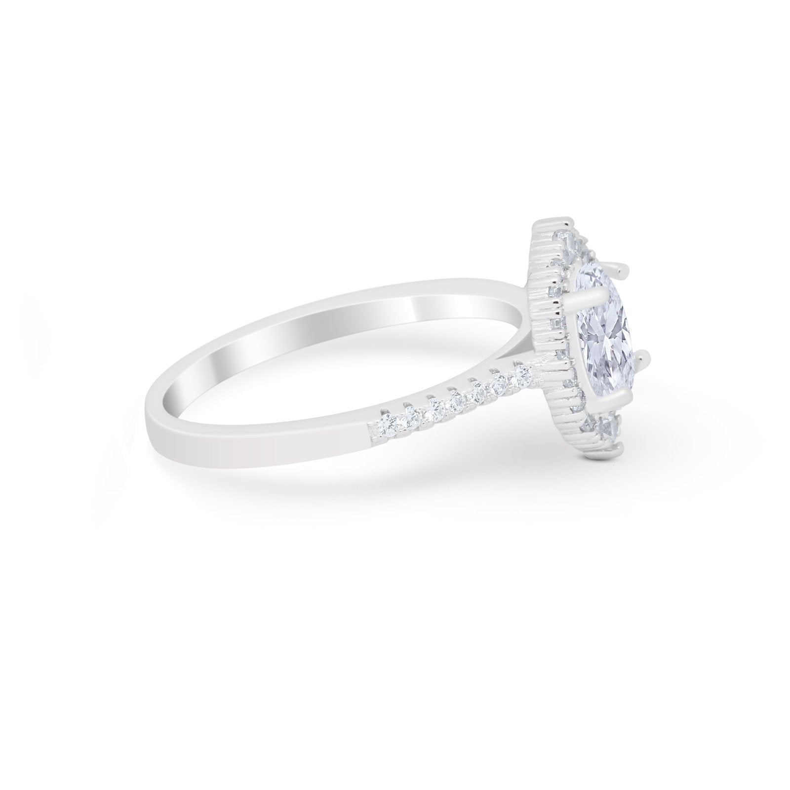 Oval Wedding Ring Halo Vintage Round Simulated CZ 925 Sterling Silver