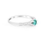 Petite Dainty Art Deco Wedding Ring Round Simulated Paraiba Tourmaline CZ 925 Sterling Silver