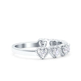 Half Eternity Ring Wedding Band Heart Round Pave Simulated CZ 925 Sterling Silver (4mm)