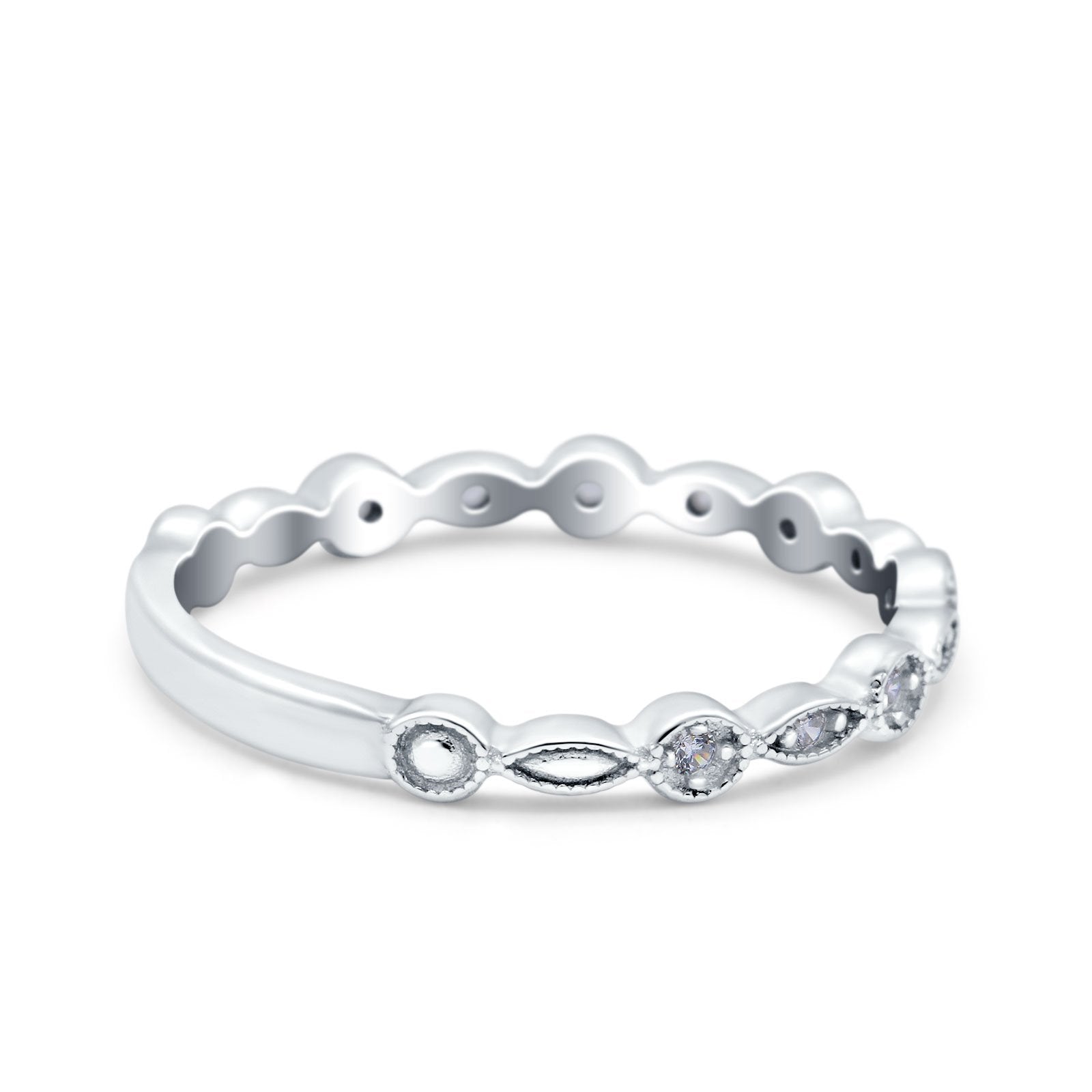 Eternity Ring Wedding Band Marquise Round Pave Simulated CZ 925 Sterling Silver (3mm)