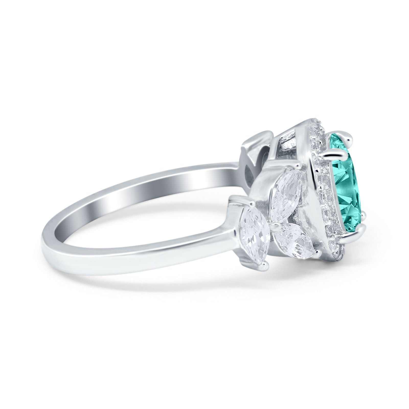 Oval Art Deco Engagement Ring Simulated Paraiba Tourmaline CZ 925 Sterling Silver