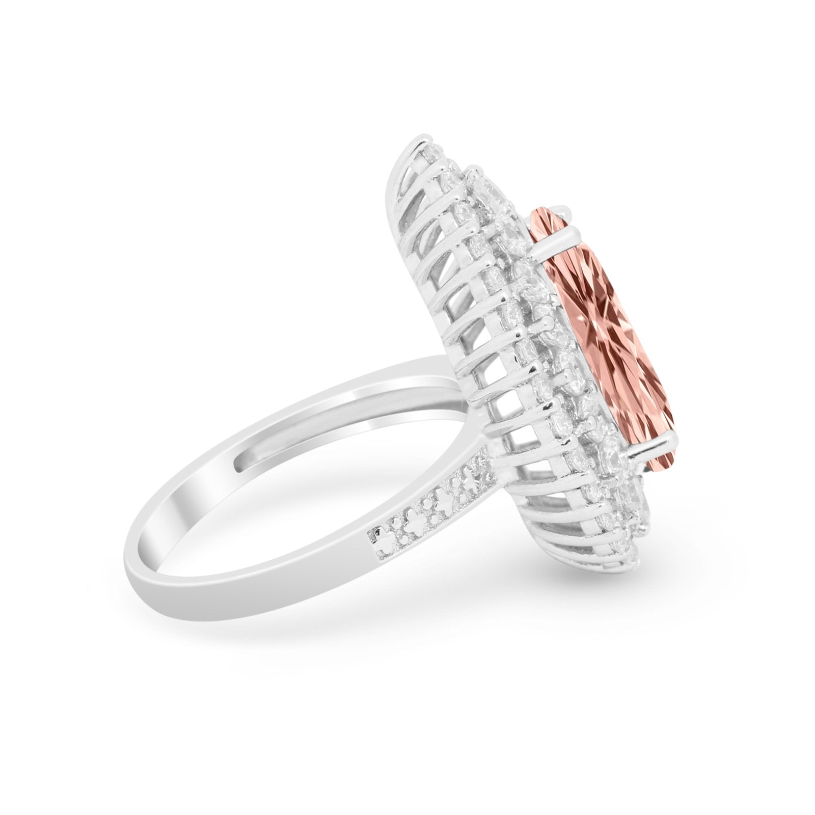 Teardrop Cocktail Ring Pear Simulated Morganite CZ 925 Sterling Silver
