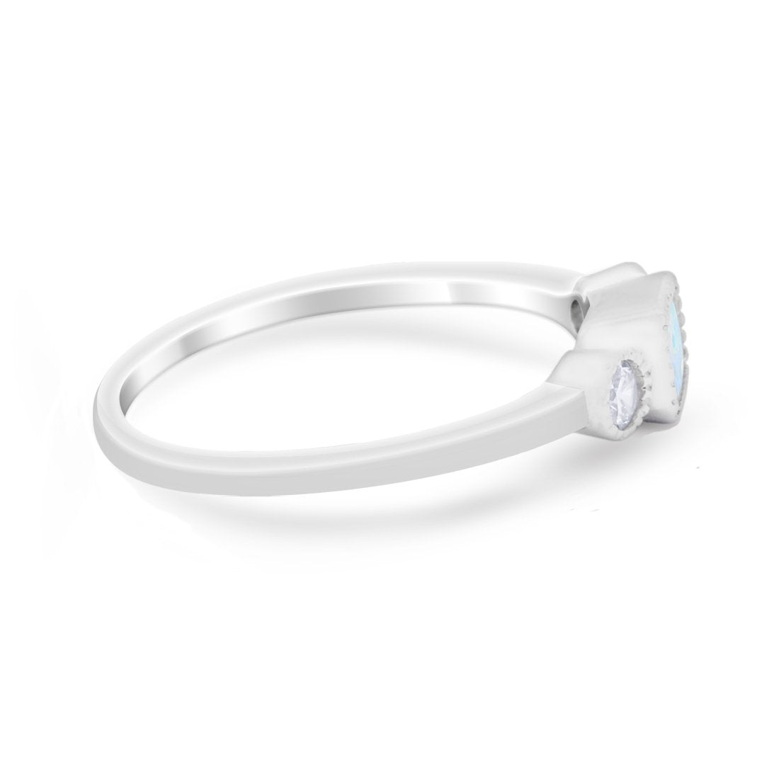 Petite Dainty Fashion Created White Opal Thumb Ring 925 Sterling Silver