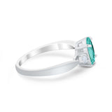 Three Stone Oval Engagement Ring Simulated Paraiba Tourmaline CZ 925 Sterling Silver