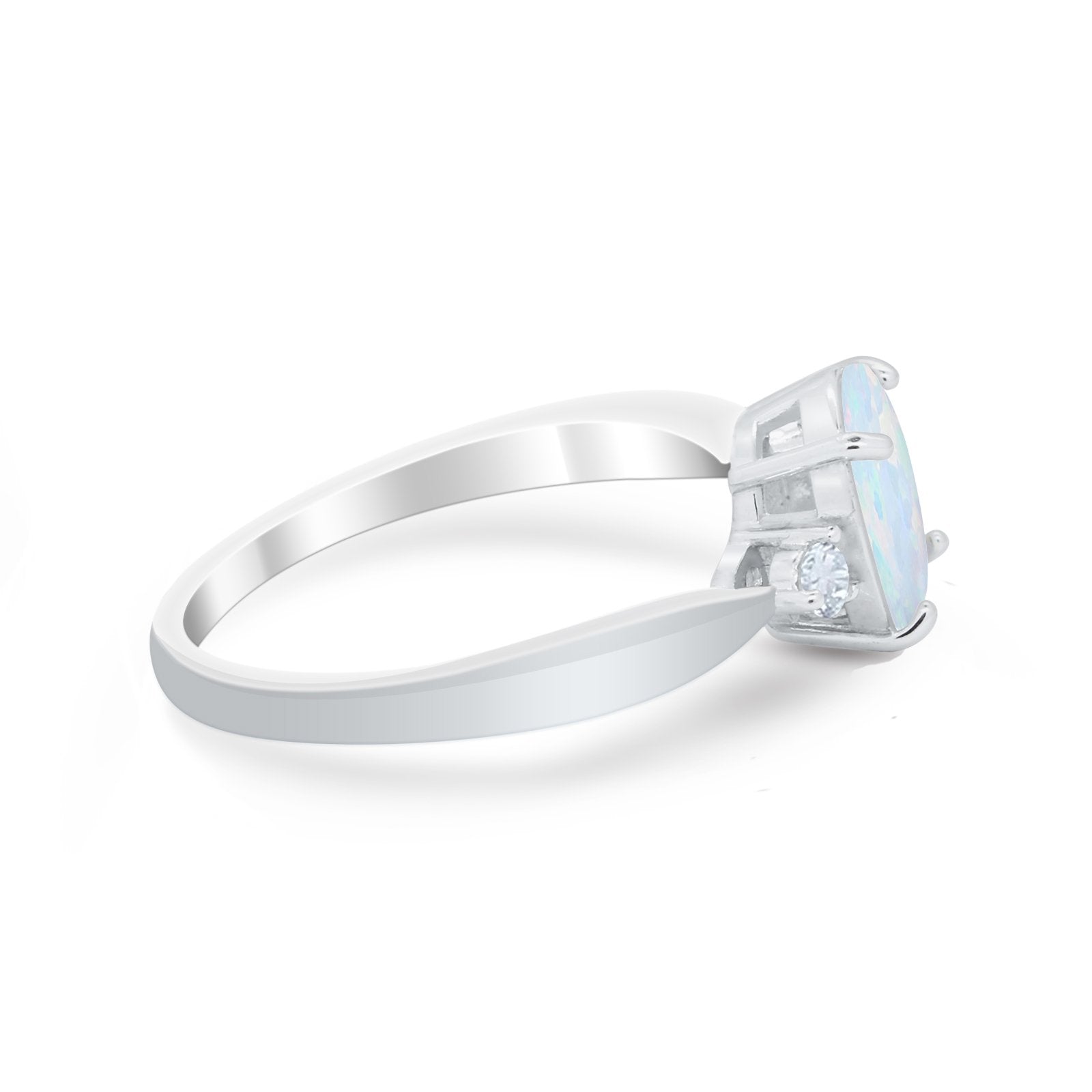 Three Stone Oval Engagement Ring Lab Created White Opal 925 Sterling Silver