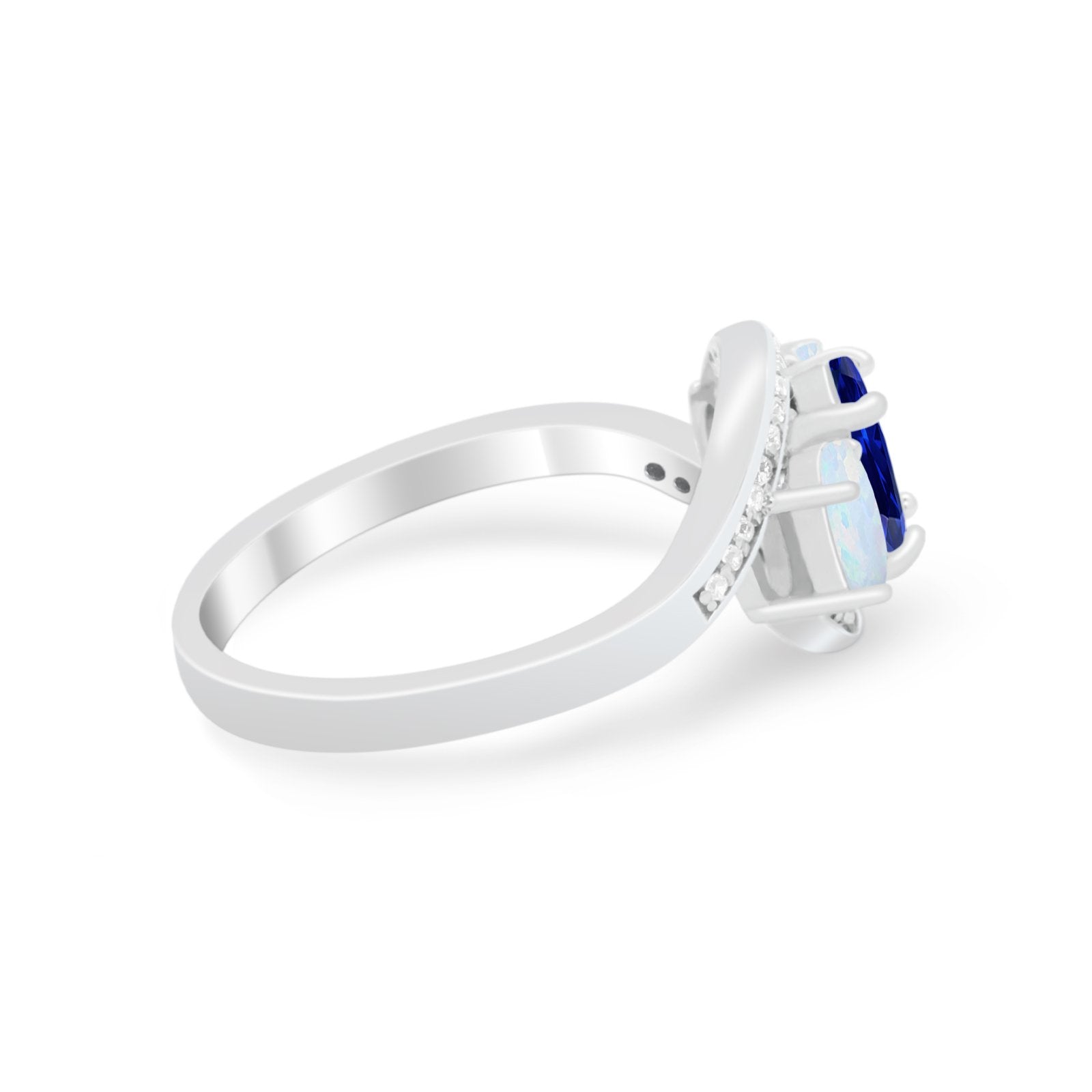 3-Stone Swirl Wedding Ring Oval Simulated Blue Sapphire CZ 925 Sterling Silver