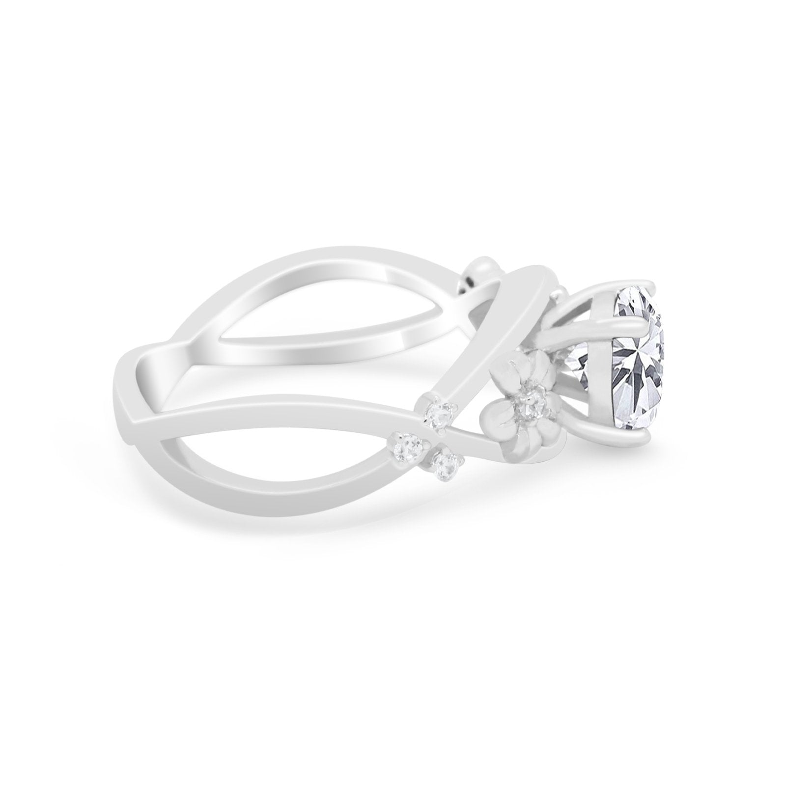 Plumeria Flower Infinity Shank Wedding Ring Simulated CZ 925 Sterling Silver