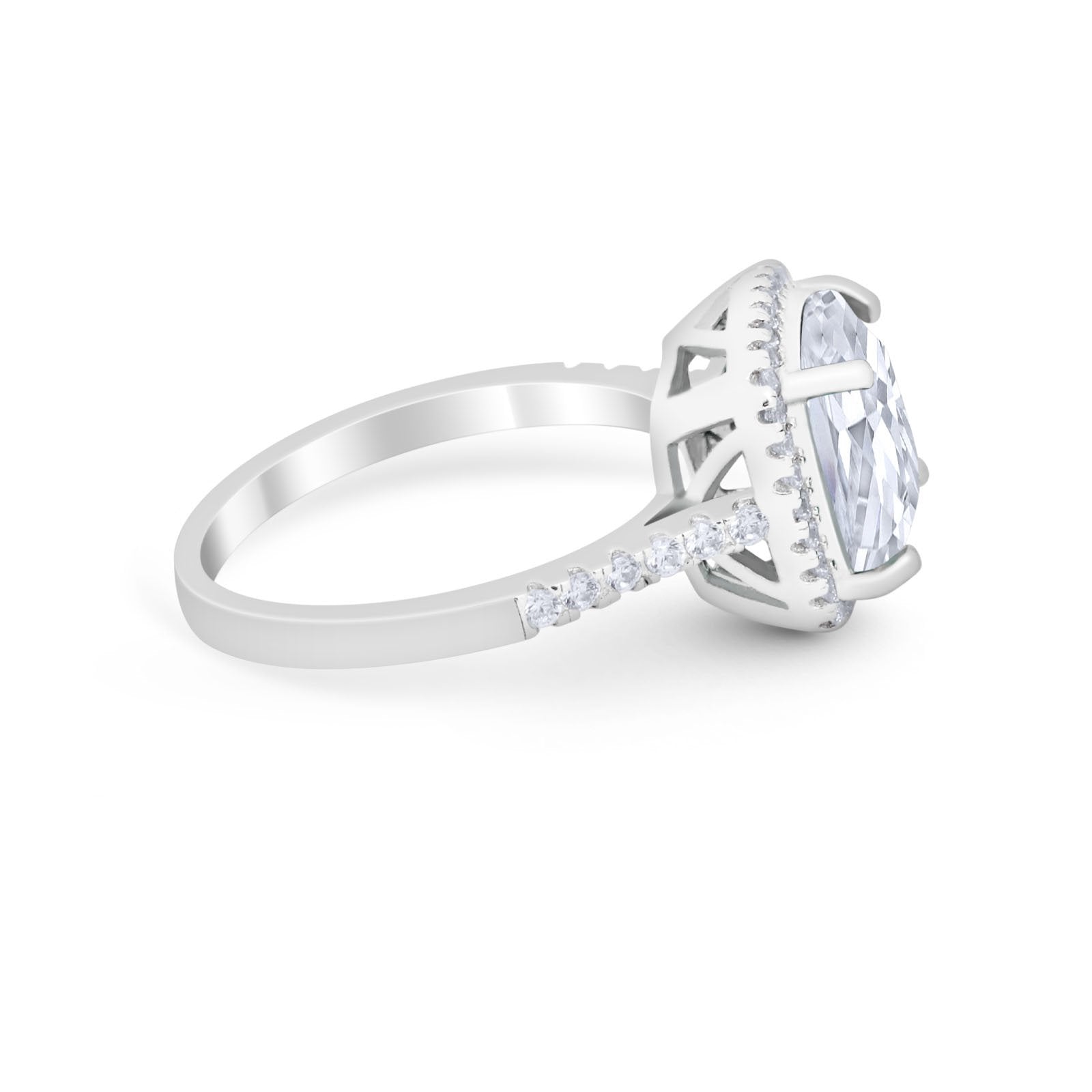 Halo Cushion Cut Engagement Ring Round Simulated CZ 925 Sterling Silver