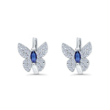 Butterfly Marquise Lever Back Earrings Hoop Huggie Design Simulated Blue Sapphire CZ 925 Sterling Silver (12mm)