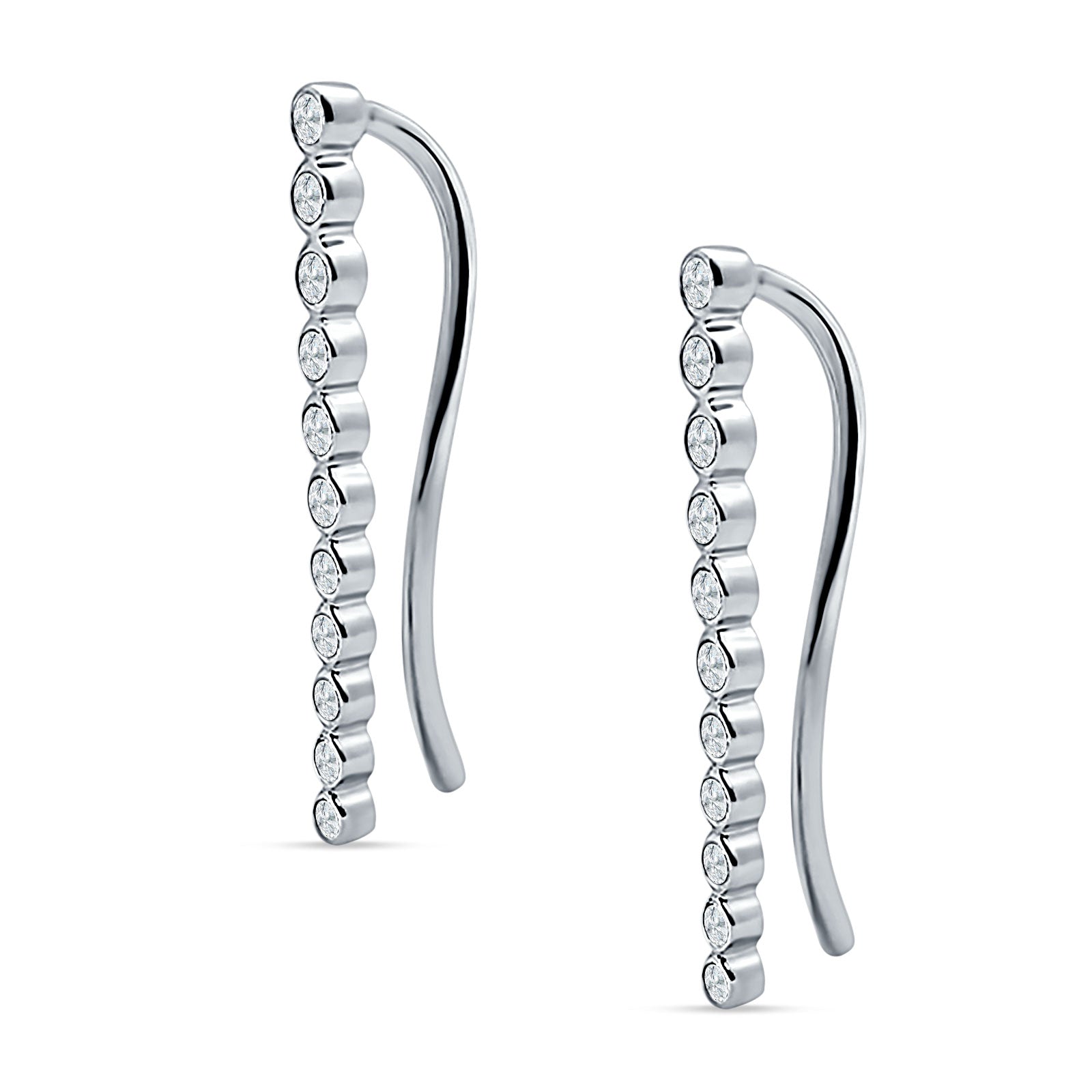 Threader Stud Earrings Bezel Line Cubic Zirconia 925 Sterling Silver Wholesale
