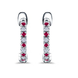 Half Eternity Hoop Earrings Round Simulated Ruby CZ 925 Sterling Silver (14mm)