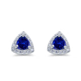 Halo Stud Earrings Simulated Blue Sapphire CZ Round 925 Sterling Silver(8mm)