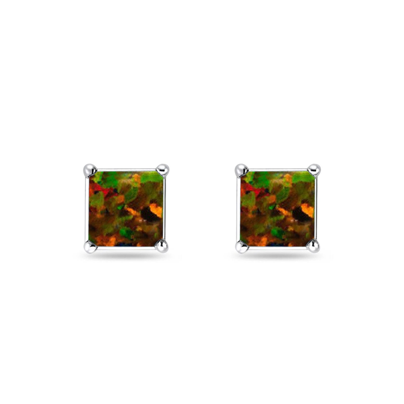 Solitaire Princess Stud Earrings Created Black Opal 925 Sterling Silver Wholesale