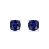 Solitaire Cushion Stud Earrings Simulated Blue Sapphire CZ 925 Sterling Silver