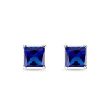 Solitaire Princess Cut Stud Earrings Simulated Blue Sapphire CZ 925 Sterling Silver