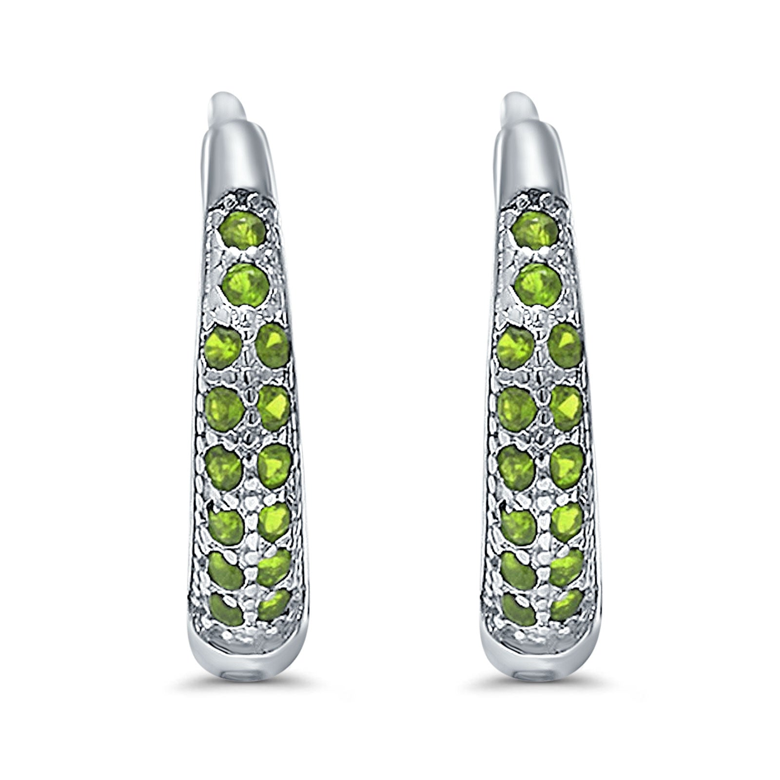 Eternity Huggie Hoop Earrings Channel Round Simulated Peridot CZ 925 Sterling Silver (14mm)