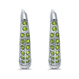 Eternity Huggie Hoop Earrings Channel Round Simulated Peridot CZ 925 Sterling Silver (14mm)