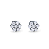 8mm Cluster 7-Stone Round Black Tone, Simulated CZ 925 Sterling Silver Screwback Flower Stud Earring