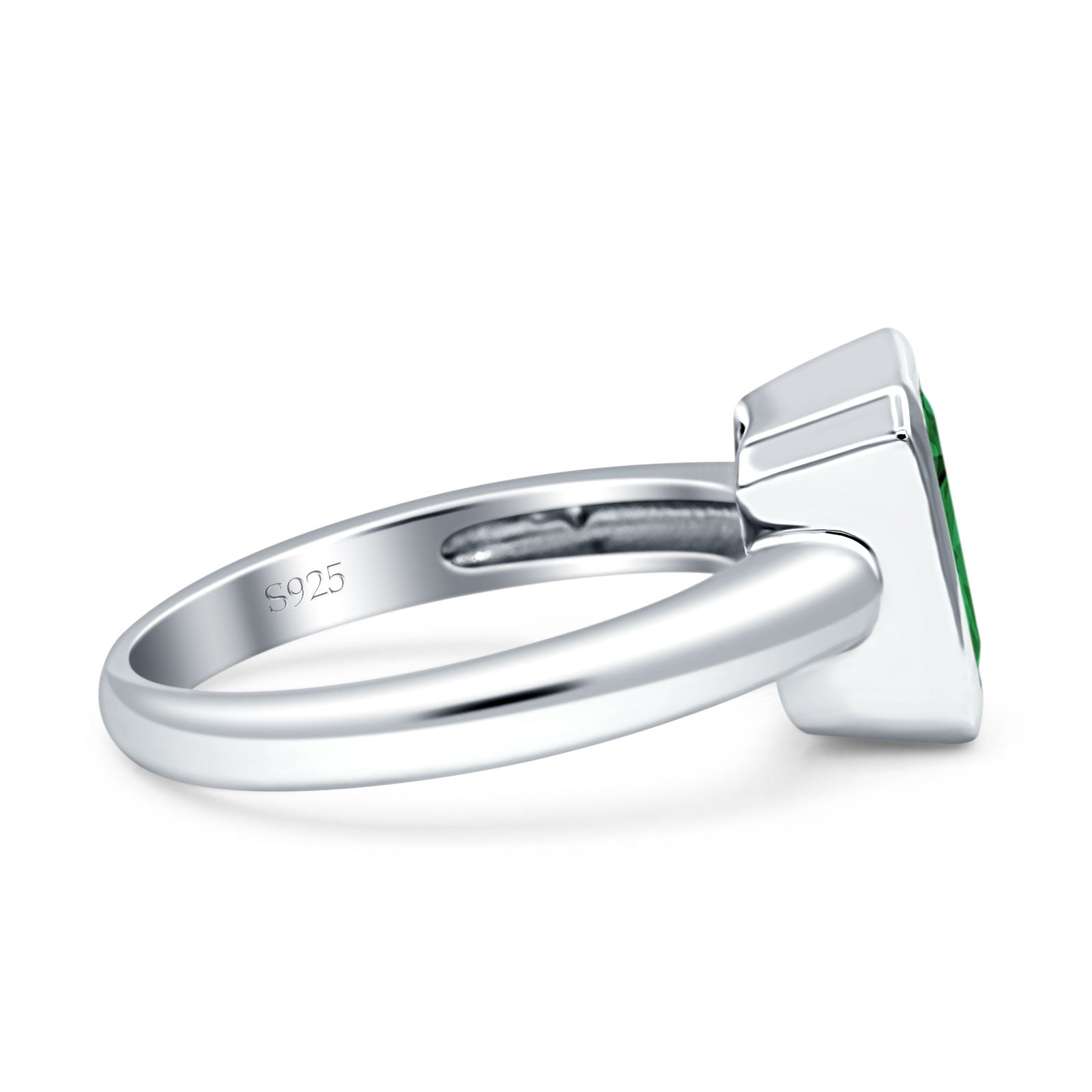 Bezel Set 9mmx7mm Emerald Engagement Ring Simulated Green Emerald CZ 925 Sterling Silver Wholesale