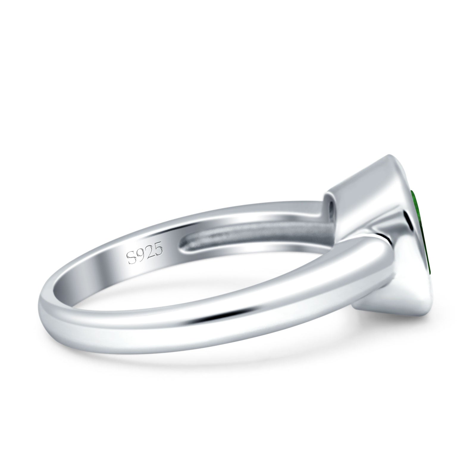 Bezel Set 8mmX8mm Cushion Engagement Ring Simulated Green Emerald 925 Sterling Silver Wholesale