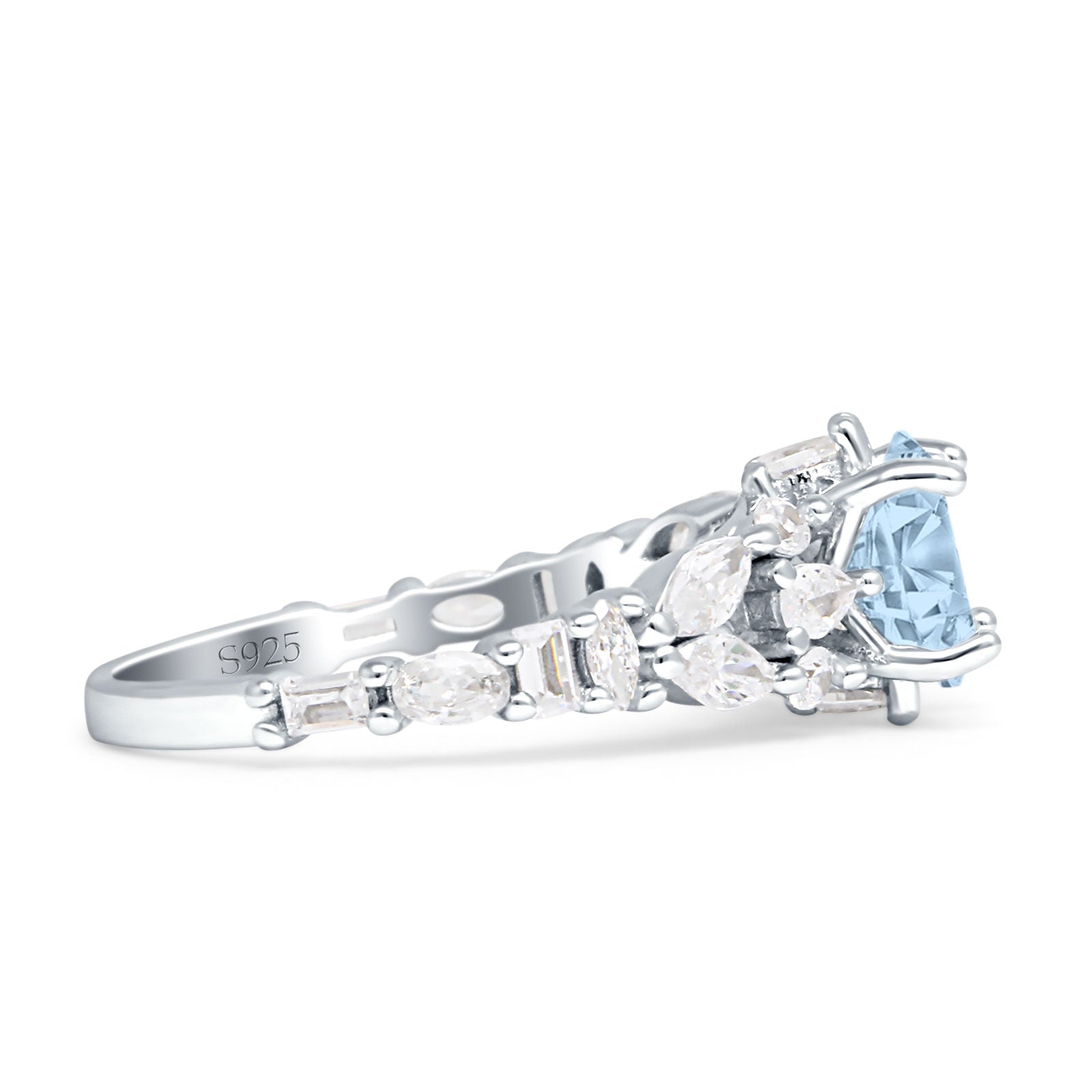 Vintage Style Round Engagement Ring Aquamarine CZ 925 Sterling Silver Wholesale