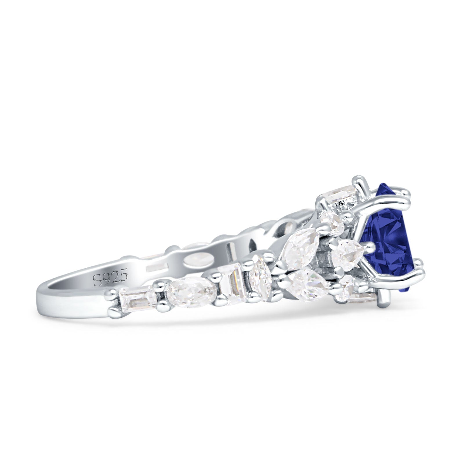 Vintage Style Round Engagement Ring Blue Sapphire CZ 925 Sterling Silver Wholesale