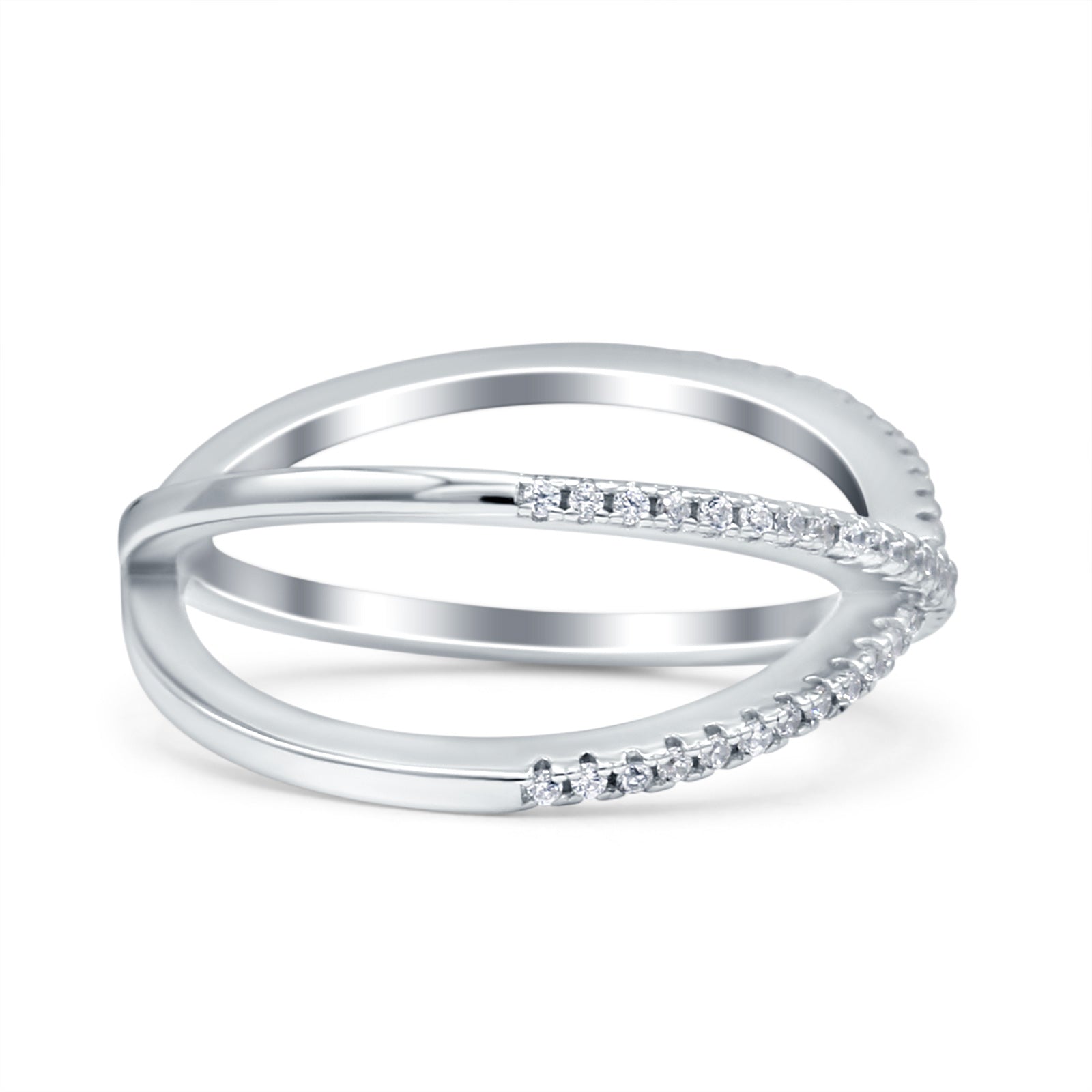 Cross Over X Crisscross Engagement Ring Round Simulated Cubic Zirconia 925 Sterling Silver