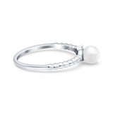 Engagement Ring Round Simulated Pearl Cubic Zirconia 925 Sterling Silver (5mm)