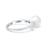 Round Pearl Simulated Cubic Zirconia 925 Sterling Silver