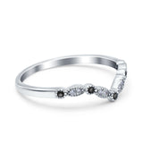 Curved Marquise Half Eternity Stackable Band Ring Simulated Black CZ 925 Sterling Silver