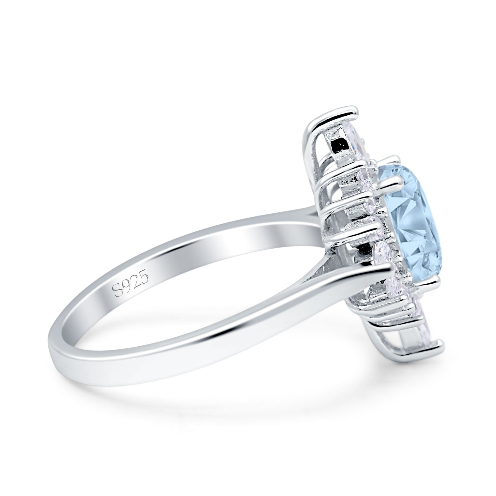 Wholesale Vintage Style Oval Engagement Ring Simulated Aquamarine CZ 925 Sterling Silver