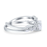 Two Piece Vintage Style Art Deco Engagement Bridal Set Ring Round Simulated Cubic Zirconia 925 Sterling Silver