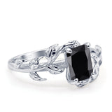 Art Deco Engagement Ring Natural Leaf Design Emerald Cut Simulated Black 925 Sterling Silver Wholesale