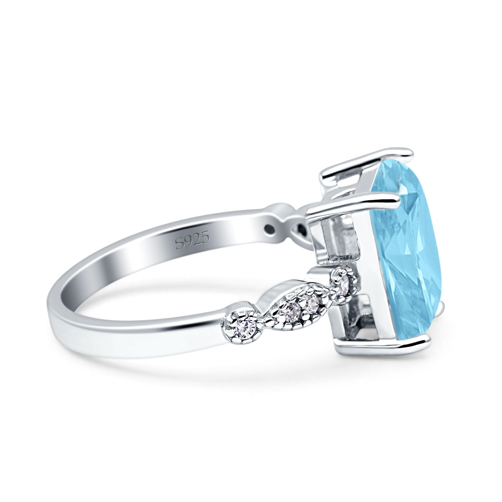 Vintage Emerald Cut Engagement Ring Simulated Aquamarine CZ 925 Sterling Silver Wholesale