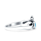 Petite Dainty Heart Lab Created Blue Opal Ring Solid Oxidized 925 Sterling Silver