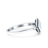 Square Vintage Style Petite Dainty Lab Created White Opal Ring Solid Oxidized 925 Sterling Silver