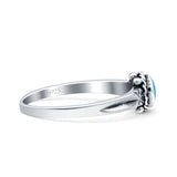 Vintage Style Oval Thumb Ring Statement Fashion Oxidized Lab Created Blue Opal 925 Sterling Silver