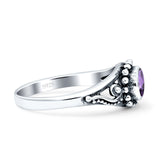 Petite Dainty Vintage Style Oval Thumb Ring Statement Fashion Simulated Amethyst CZ 925 Sterling Silver